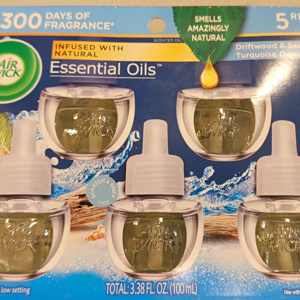 Air Wick Essential Oils Plug-in Refill Oil Driftwood & Sea Salt 5 Pack 100 mL